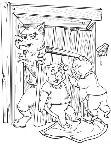 The Wolf Breaks the Wood House of Patty Pig coloring page image