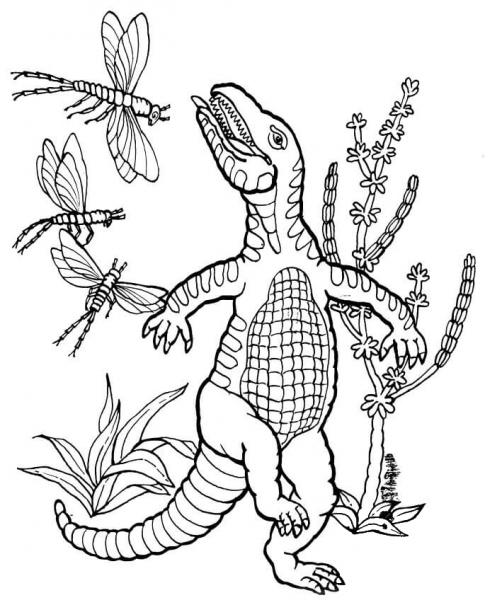 Thecodont and Meganeuras coloring page image