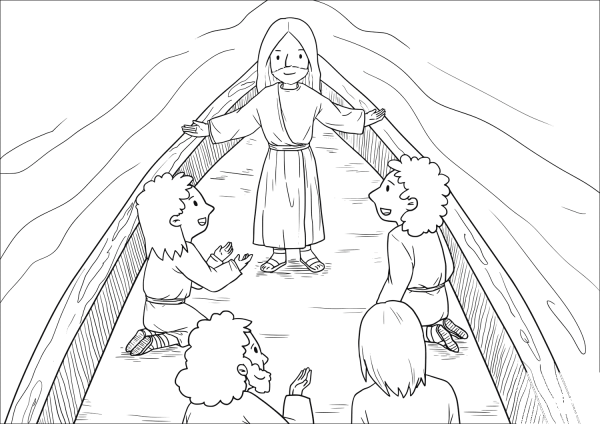 Then those who were in the boat worshiped him, saying, “Truly you are the Son of God.” coloring page image