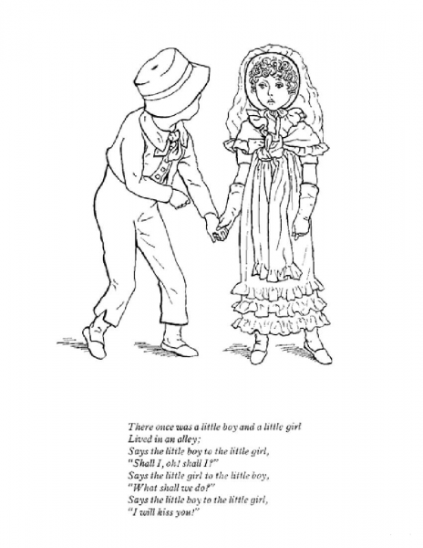There once was a little boy and a little girl coloring page image