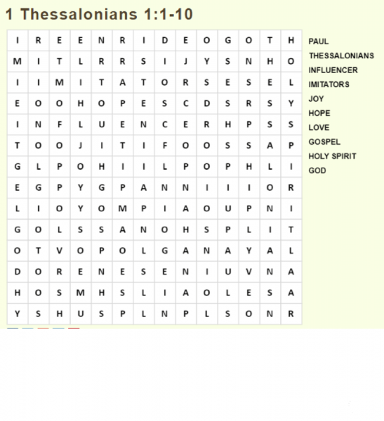 Thessalonians 1:1 Word Search coloring page image