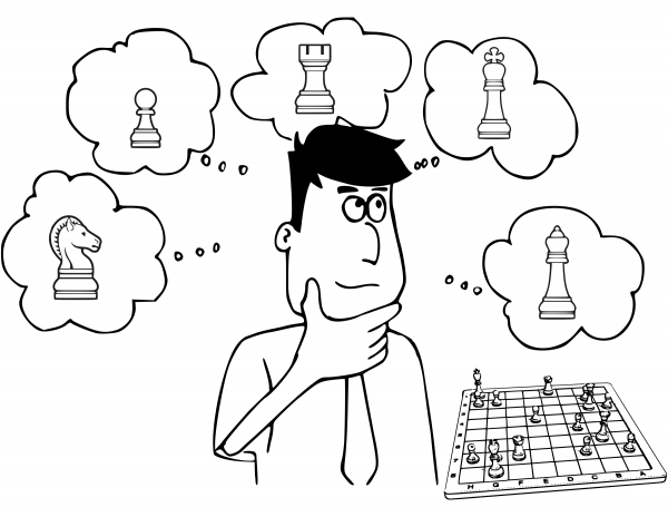 Thinking Chess Moves coloring page image