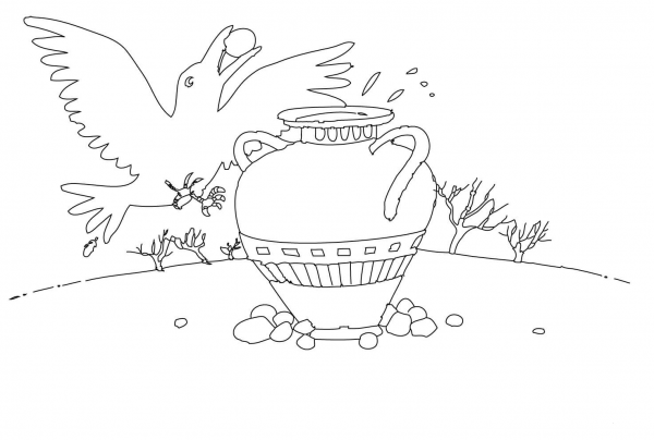Thirsty Crow  coloring page image