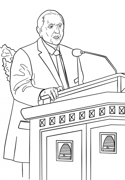 Thomas S. Monson Speaks at the General Conference coloring page image