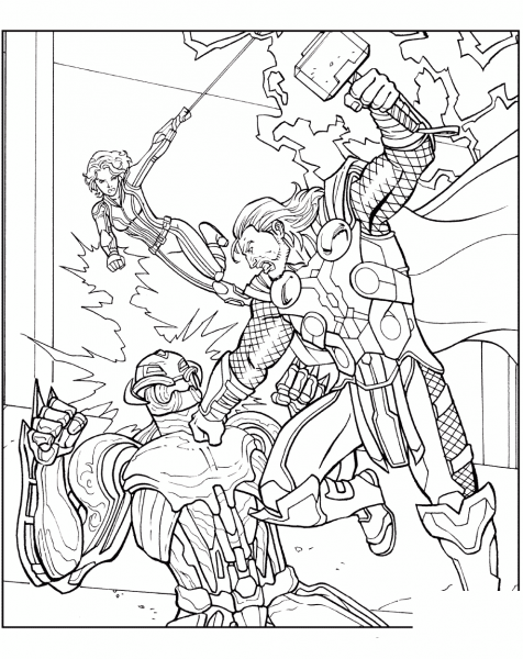 Thor vs. Chitauri coloring page image