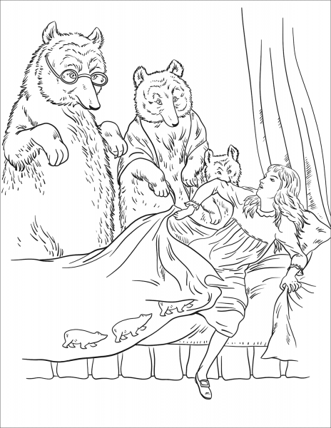 Three Bears Awaken Goldenlocks coloring page image
