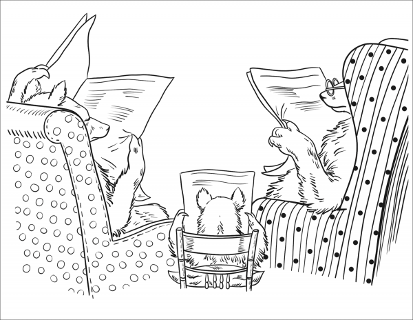 Three Bears Read Newspapers coloring page image