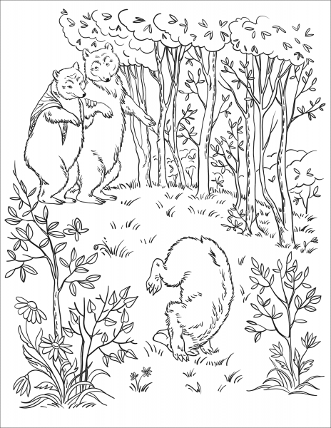 Three Bears Walk out into the Wood coloring page image