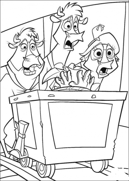 Three Cows Are Riding A Cart  coloring page image