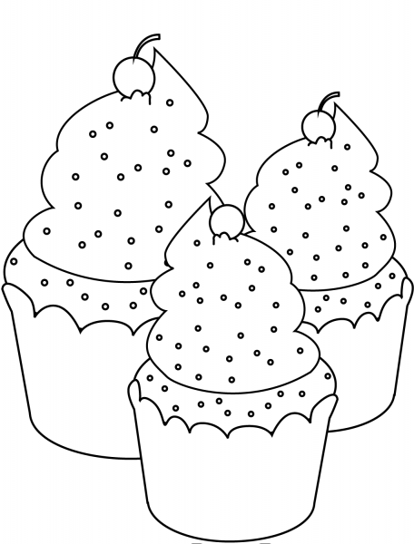 Three Cupcakes coloring page image
