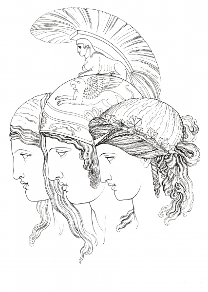 Three Grecian Heads coloring page image