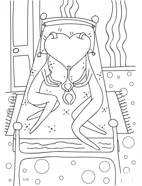 Three in Bed coloring page image