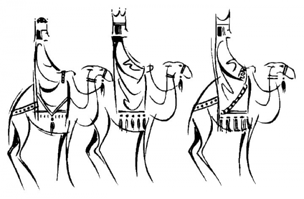 Three Kings on Camels  coloring page image