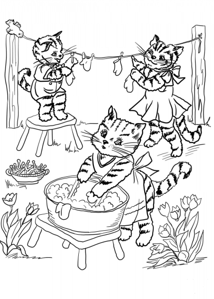 Three Little Kittens coloring page image
