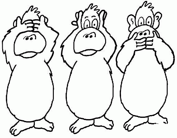 Three Monkeys coloring page image