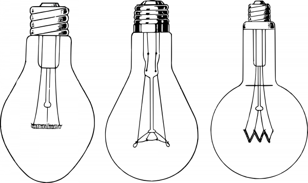 Three Old Lightbulbs coloring page image