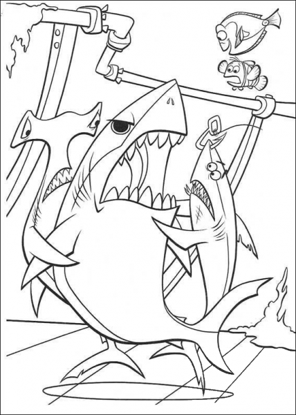 Three Sharks  coloring page image