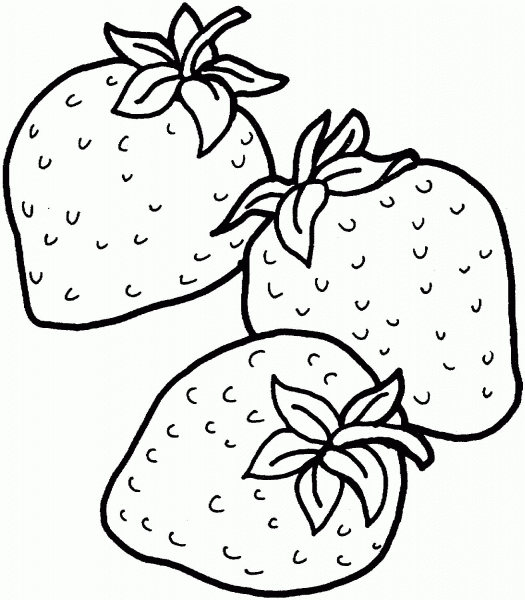 Three Strawberries coloring page image