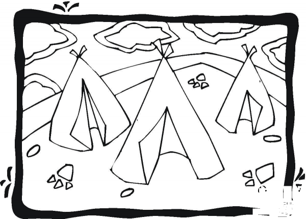 Three Wigwams  coloring page image