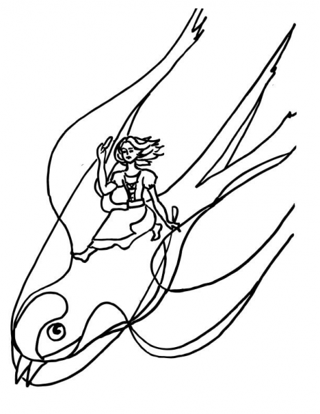 Thumbelina and a Swallow  coloring page image