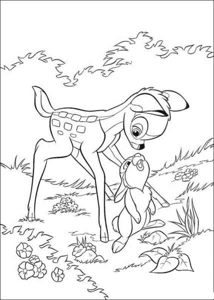 Thumper Looks At Bambi  coloring page image