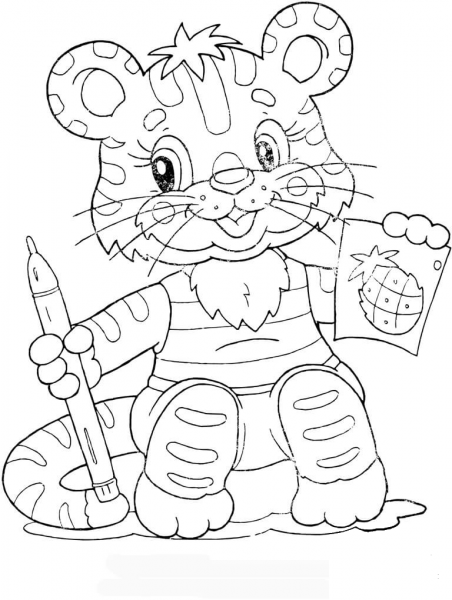 Tiger cub at school coloring page image