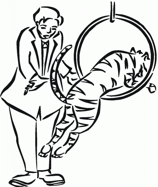Tiger Jumps In The Circus coloring page image