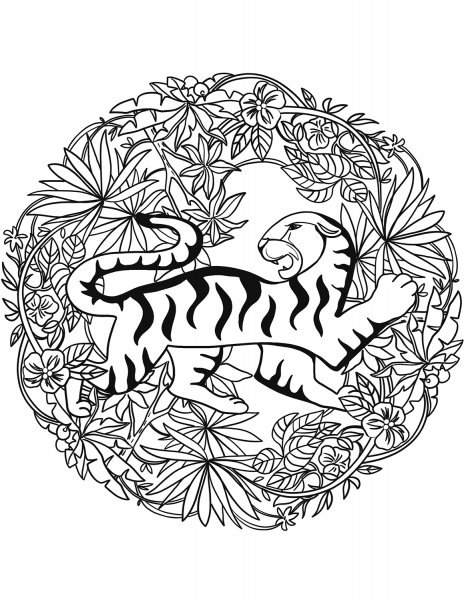 Tiger Mandala coloring page image
