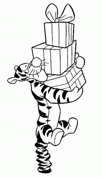 Tigger Holds Some Gifts  coloring page image