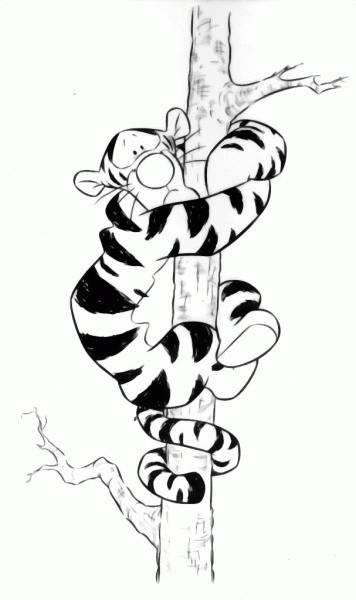 Tigger Hugged A Tree  coloring page image