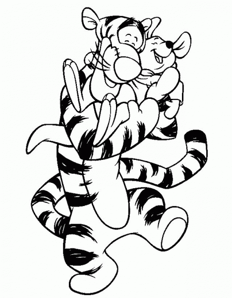 Tigger Hugged Piglet  coloring page image