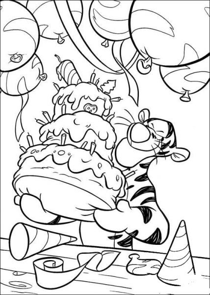 Tigger Is Holding A Birthday Cake  coloring page image