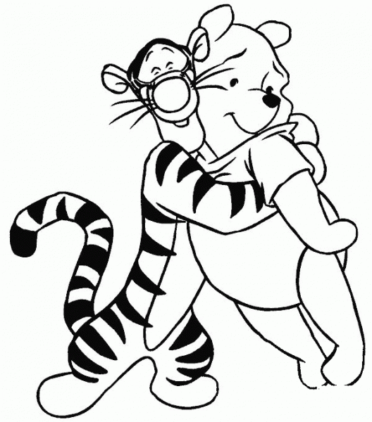 Tigger Is Hugging Pooh coloring page image