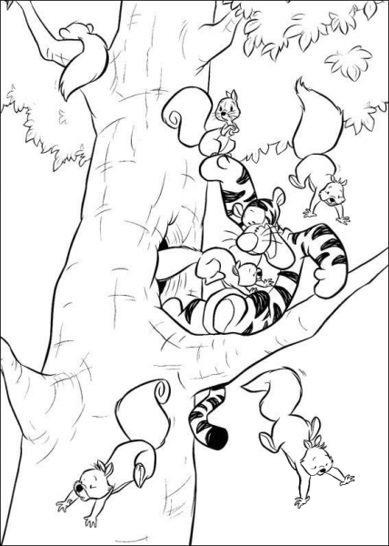 Tigger Is Playing With Squirrels coloring page image