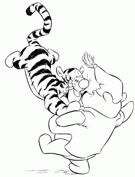 Tigger Is Pushing Pooh coloring page image