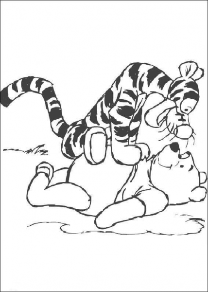 Tigger Sits On The Pooh Stomach  coloring page image
