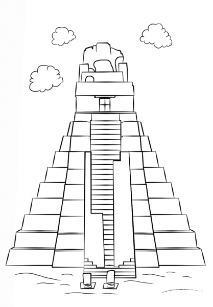 Tikal Temple coloring page image