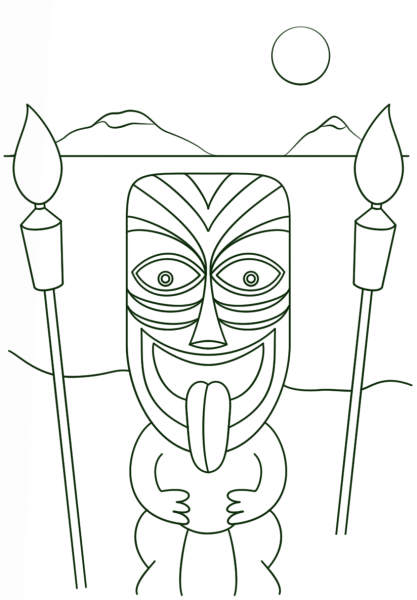 Tiki Man with Torches coloring page image