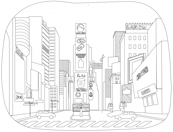 Times Square coloring page image