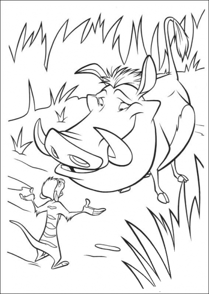 Timon and Pumbaa are talking coloring page image