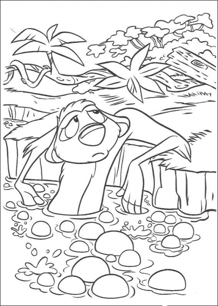 Timon in a hot well coloring page image