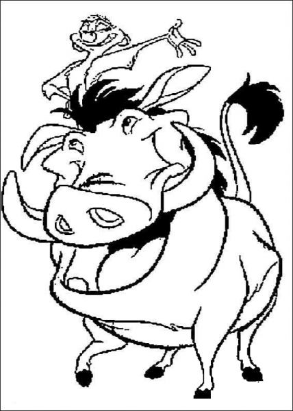 Timon Is Standing On Pumbaa  coloring page image