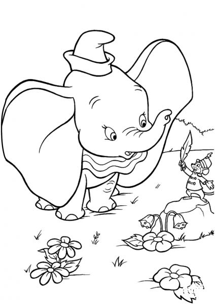 Timothy Shows Dumbo a Magic Feather coloring page image