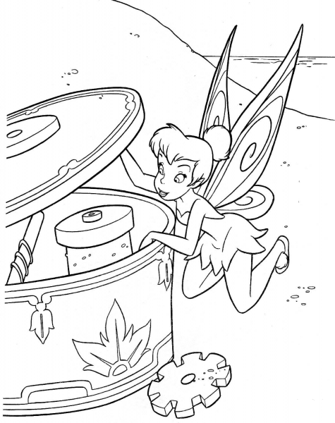 Tinker Bell is looking inside of Musical Box coloring page image