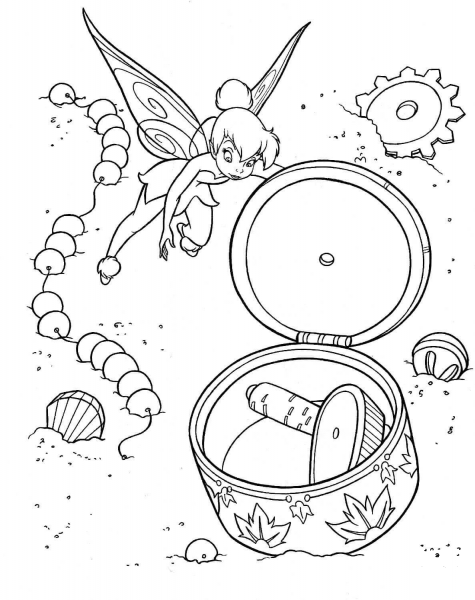 Tinkerbell opened Musical Box coloring page image
