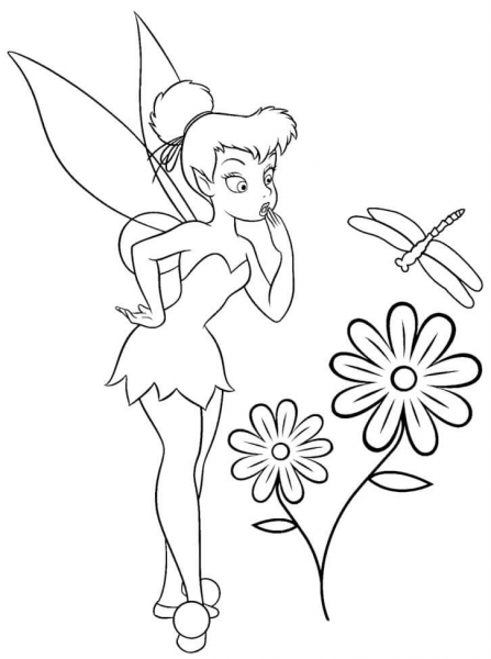 Tinkerbell With Flowers coloring page image