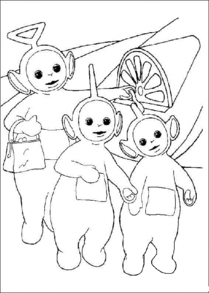 Tinky-Winky, Dipsy and Laa-Laa coloring page image