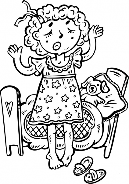 Tired Child Girl coloring page image