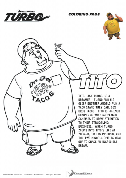 Tito from Turbo coloring page image