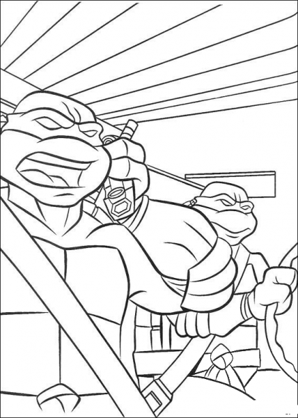 TMNT in a van coloring page image